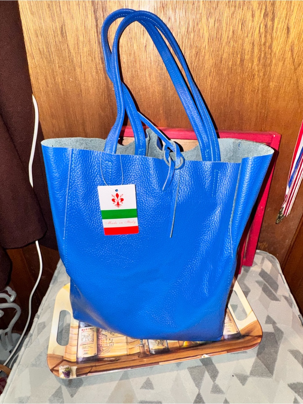 Dark cobalt blue leather bag. Made in Italy